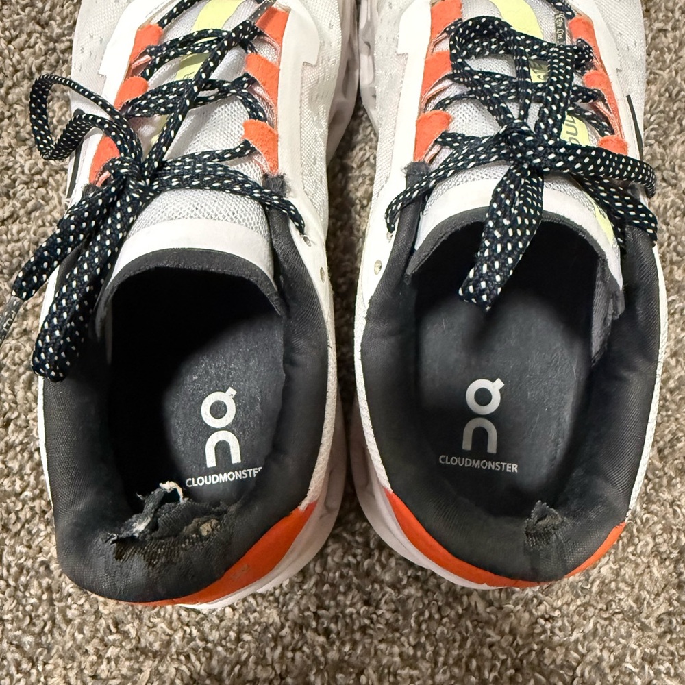 On cloud monster Running White and Orange Athletic Shoes - Picture 6 of 8